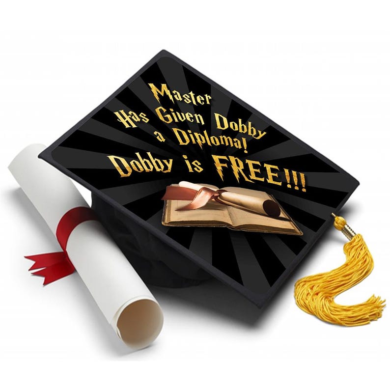Dobby is Free Grad Cap Topper, Decorated Grad Cap, Harry Potter - Class ...