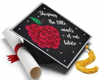 Future Teacher Graduation Cap Topper, Apple & Roses, Keepsake