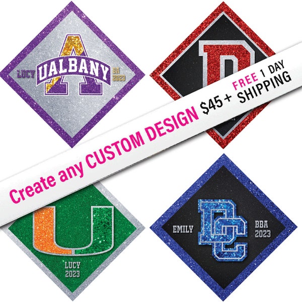 Create Any Highschool, College Logo Graduation Cap Topper for 45, includes free 1 day shipping. Grad Cap Topper Design Assistance - Custom