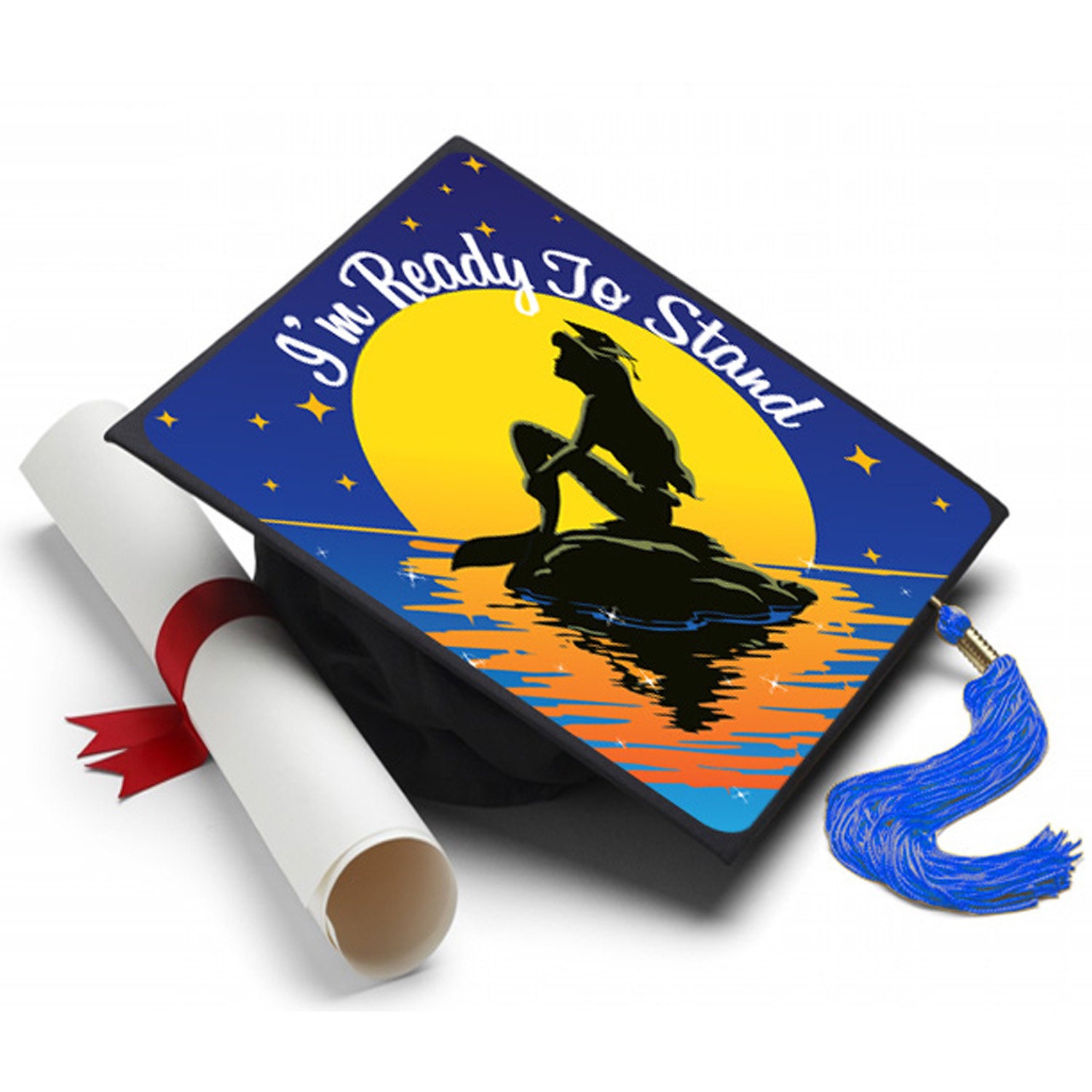 Little Mermaid Grad Cap - I'm Ready to Stand Decorated Grad Cap - Decorating Kit - Ideas for Graduation Caps Tassel Toppers