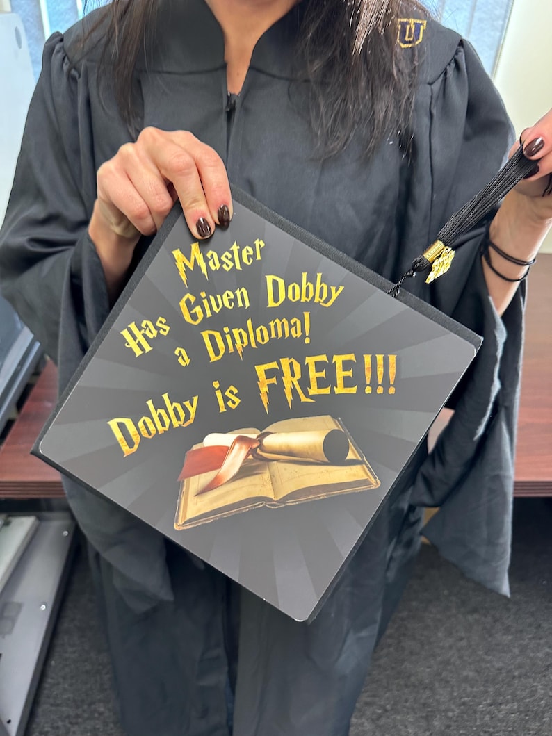 Dobby is Free Grad Cap Topper, Decorated Grad Cap, Harry Potter - Class ...