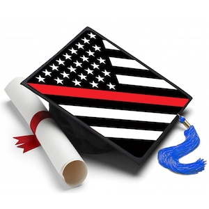 Thin Red Line Flag Graduation Cap Topper, Firefighter Support