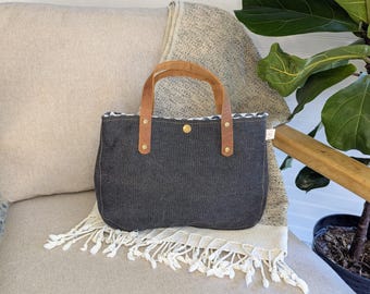 Black Bible Bag with Leather Handles / Gift for Her / Small Book Bag Tote / Women's Bible Bag / Christian Gift / Charcoal Bible Study Bag