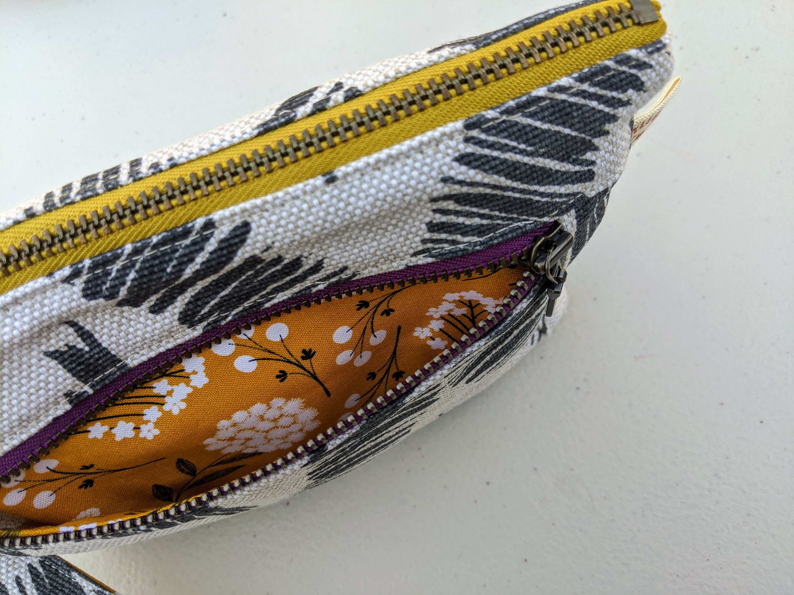 Zippered Wristlet Clutch Tan Yellow Purple Makeup bag Simple | Etsy
