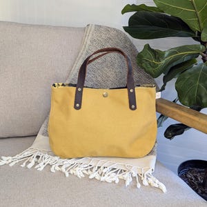 Yellow Bible Bag with Leather Handles / Gift for Her / Small Book Bag Tote / Women's Bible Bag / Christian Gift / Yellow Bible Study Bag