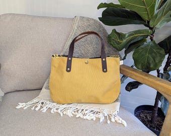 Yellow Bible Bag with Leather Handles / Gift for Her / Small Book Bag Tote / Women's Bible Bag / Christian Gift / Yellow Bible Study Bag
