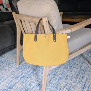 Large Yellow Bible Bag with Leather Handles / Gift for Her / Book Bag Tote / Women's Bible Bag / Christian Gift / Yellow Bible Study Bag