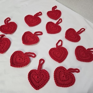 Set Of 12 2.75&quot; Handmade Crochet Heart Ornaments