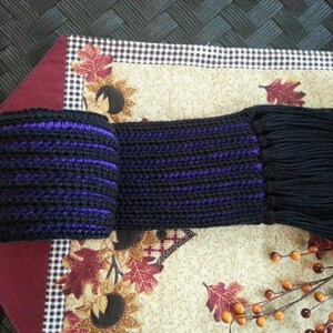 65.4&quot; Handmade Crochet Reversible Scarf in Black and Iris