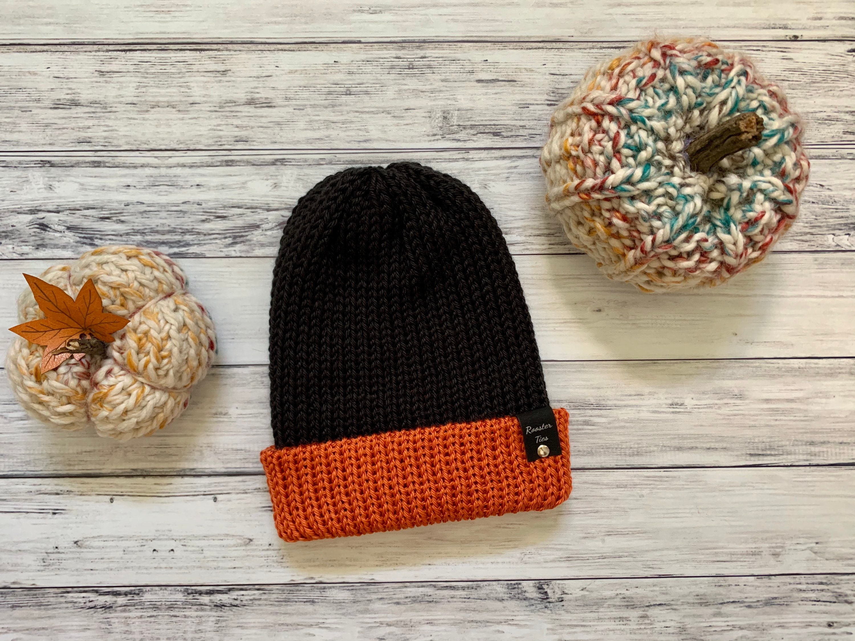 Orange Halloween Knit Beanie Thick 