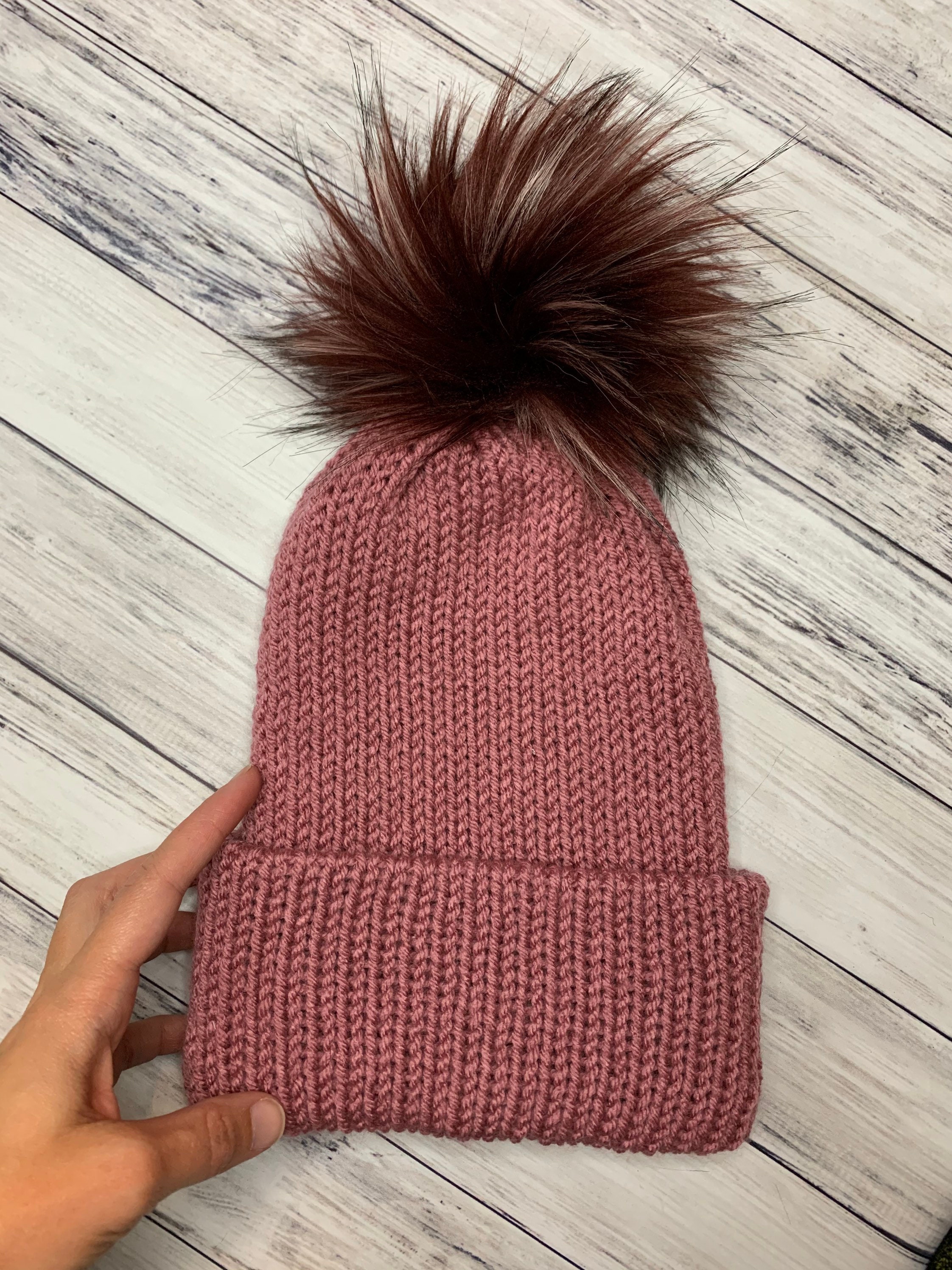 BH Maroon/Burgundy Beanie with Multicolor Tan Real Rabbit Fur Pom Pom Real Fur Pom Pom for Hat, Burgundy Fluffy Pompom With Ribbon  main image 3