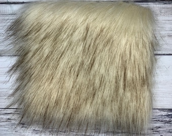 Pre cut 5 inch square luxury faux fur fabric, DIY fur pom pom, fake Latte Dire wolf 6” when finished make your own pom pom beige cream brown