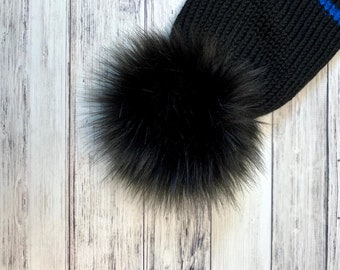 Faux fur pom pom, luxury beanie topper, black pom pom, fur pom pom, pom pom for hat fake fur 5 inches 6 inches