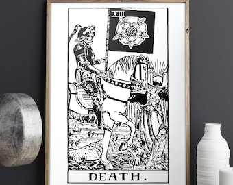 Death Print, Tarot Card Poster, Rider-Waite, Mystic Decor, Black White Minimalist Decor 5x7 8x10 11x14 16x20 18x24 24x30 24x36, The End