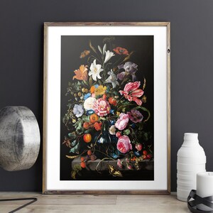 Antique Floral Still Life Print: Dutch Oil Painting Reproduction