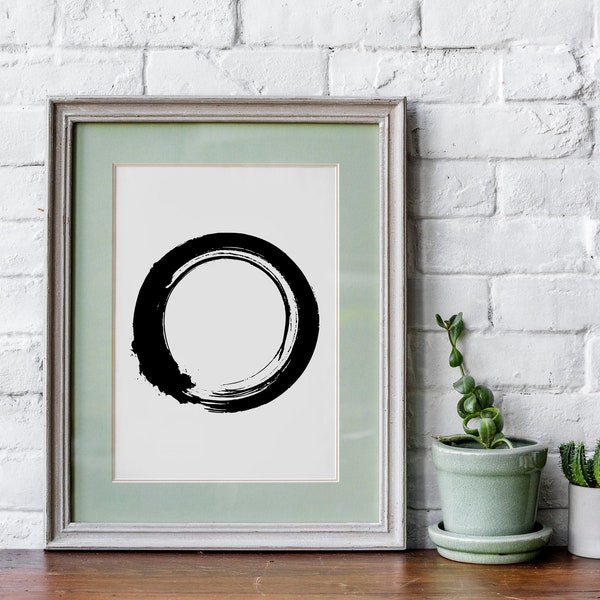 Zen Circle Print, Black & White Buddhist Enso Circle 5x7 8x10 11x14 16x20 18x24 24x30 Archival Quality