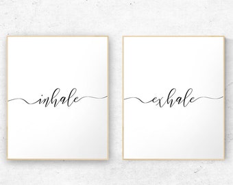 Inhale Exhale Print, INSTANT DOWNLOAD, Zen Printable, Yoga Poster, Minimalist Bedroom Decor, Black & White Art, Breathe Poster 8x10 16x20