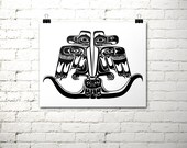 Thunderbird Print, Tribal Print, 16x20 INSTANT DOWNLOAD, Haida Indian, Printable Art, Native American, Black and White Print, Totem Pole Art