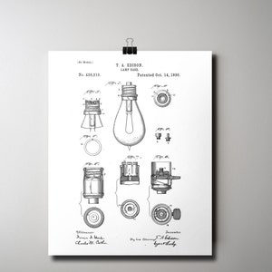 Edison Light Bulb Patent Patent Print INSTANT DOWNLOAD | Etsy