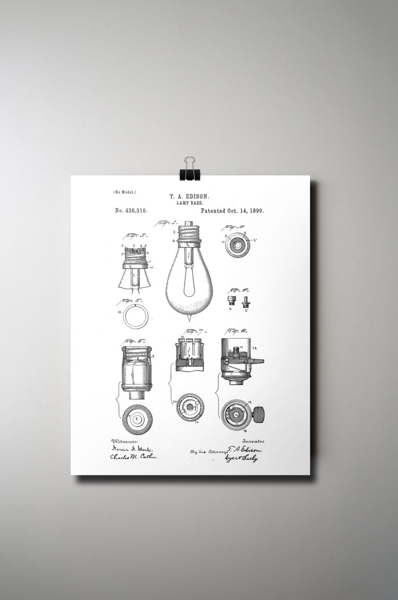 Edison Light Bulb Patent Patent Print INSTANT DOWNLOAD | Etsy