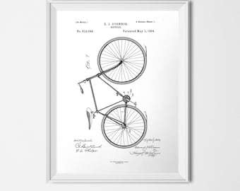 Bicycle Patent Print, INSTANT DOWNLOAD, Bike Printable, Black and White, Modern Home Decor, Vintage Poster 18x24, Patent Illustration Print