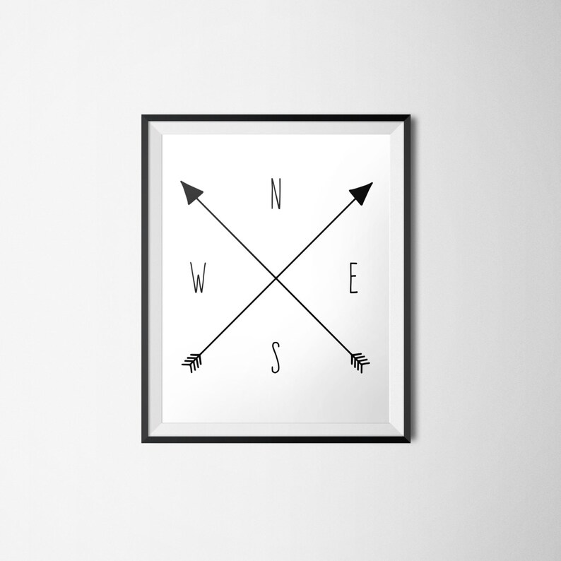 Compass Print North South East West Arrows INSTANT DOWNLOAD Etsy