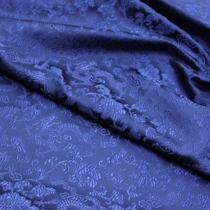 Navy blue color dragon brocade fabric, jacquard brocade fabric, by the yard