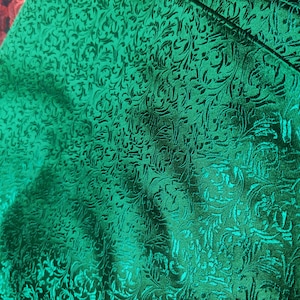 Green color brocade fabric, jacquard brocade fabric, by the yard