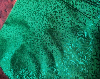 Green color brocade fabric, jacquard brocade fabric, by the yard