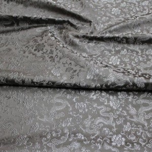 Silver color dragon style brocade fabric, jacquard brocade fabric, by the yard