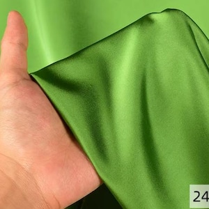 Green Series - Apple Green Color Acetate Satin Fabric with Bright Gloss, Lightweight and Smooth Fabric, Wedding Dress Fabric