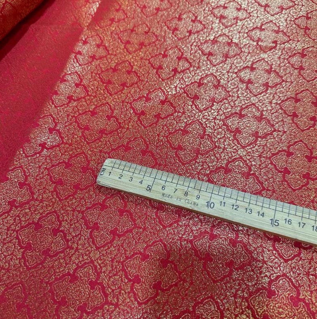 Wide Brocade Fabrc, Red Gold Color Brocade Satin Fabric, Ruyi Cloud ...