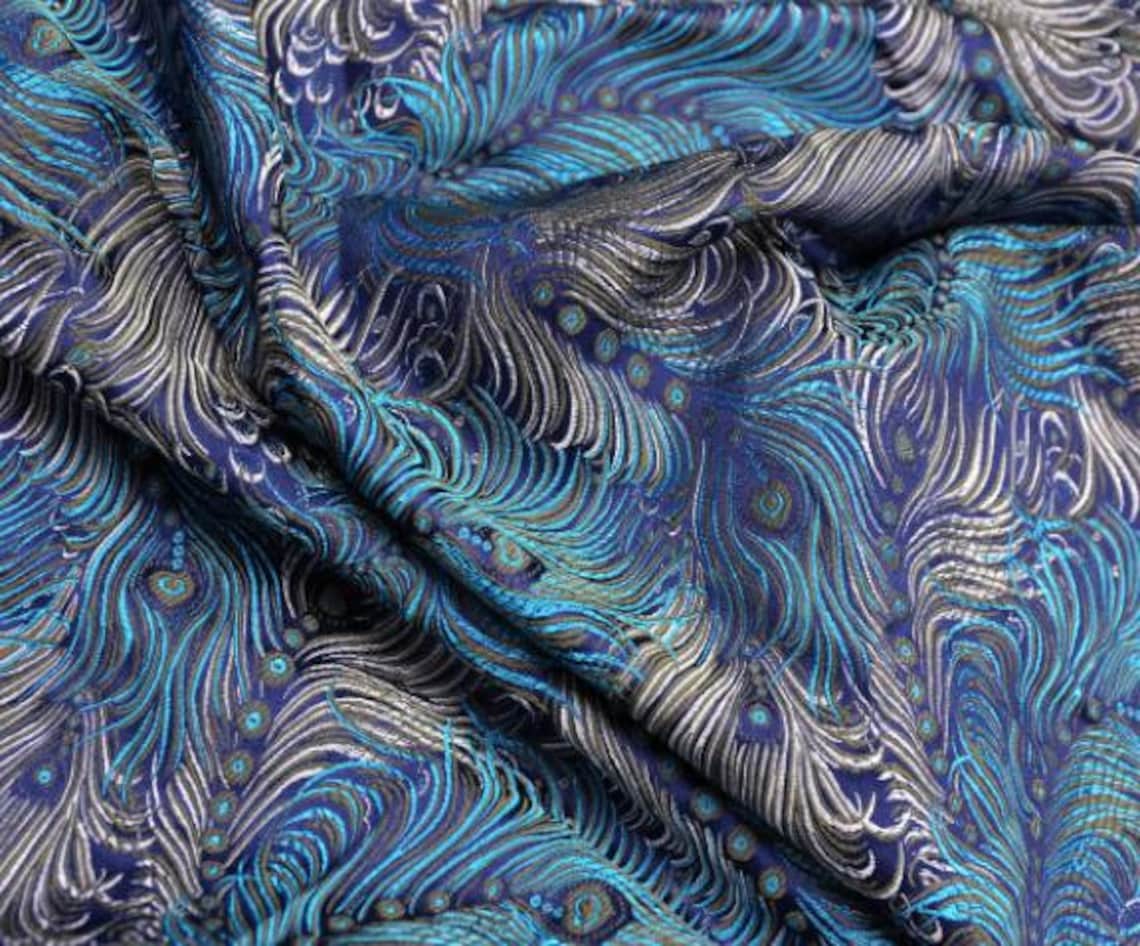 SALE 3 Color Brocade fabric with peacock feather pattern | Etsy