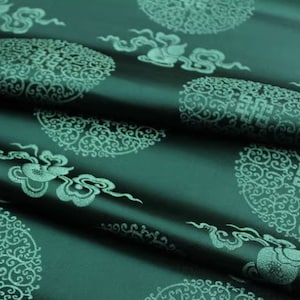 Dark green  color flower brocade fabric, jacquard brocade fabric, by the yard