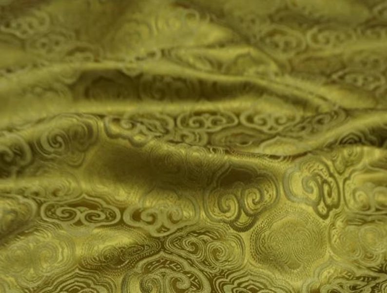Olive Green Brocade Fabric, Ruyi Cloud Pattern Jacquard Fabric, Fabric ...