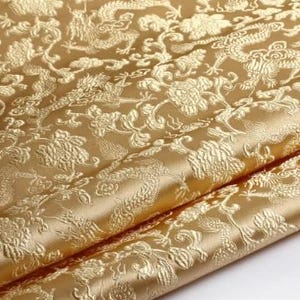 Wholesale-35%Off-Light gold color brocade fabric with gold dragon pattern, jacquard fabric, fabric by the fabric