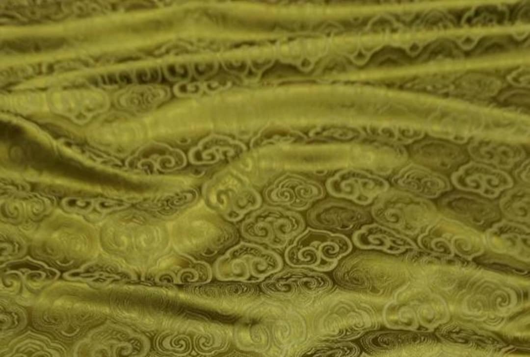 Olive Green Brocade Fabric, Ruyi Cloud Pattern Jacquard Fabric, Fabric ...