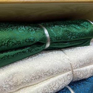Dark green/off-white/dark blue color brocade fabric, jacquard brocade fabric, by the yard