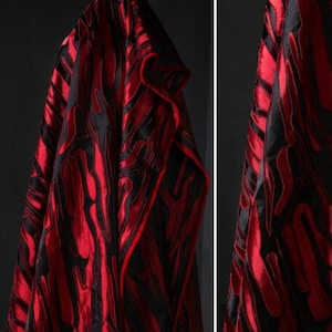 Red and black color jcquard fabric, 3D jacquard fabric, texture fabric, designer fabric, by the yard