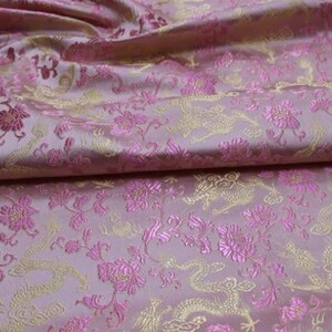 Pink golden color dragon brocade fabric, jacquard brocade fabric, by the yard