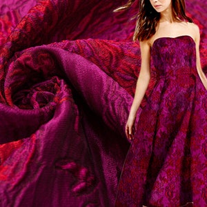 High quality jacquard fabric, rose red color jacquard fabric, wedding dress fabric, for cosplay