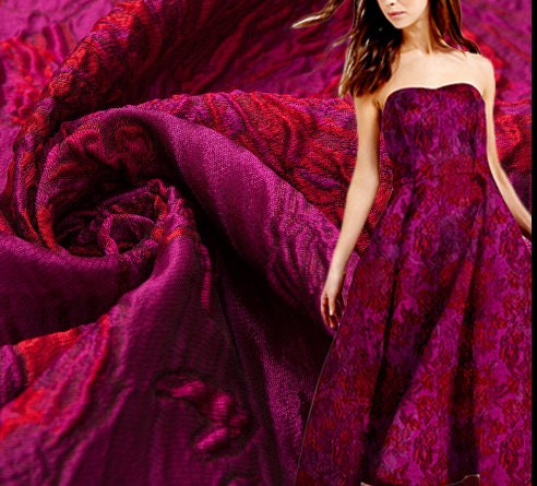 High quality jacquard fabric, rose red color jacquard fabric, wedding dress fabric, for cosplay