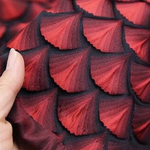 Black red jacquard fabric, Fish scale style jacquard fabric, Cosplay dress fabric, by the yard