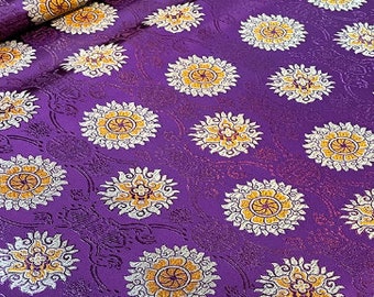 Purple style brocade fabric with flower pattern, jacquard brocade fabric, by the yard