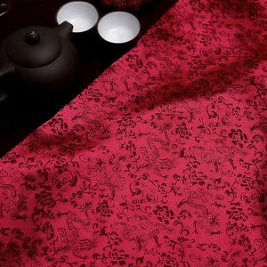 Dark red color brocade fabric, jacquard brocade fabric, by the yard