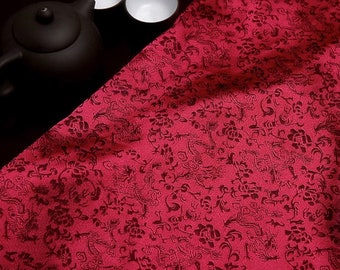 Tela brocada color rojo oscuro, tela brocada jacquard, cortada a medida