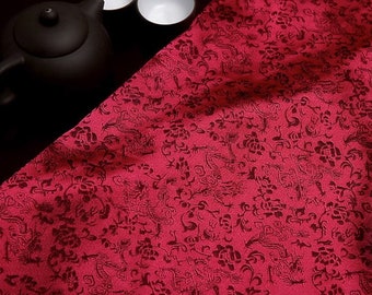 Dark red color brocade fabric, jacquard brocade fabric, by the yard