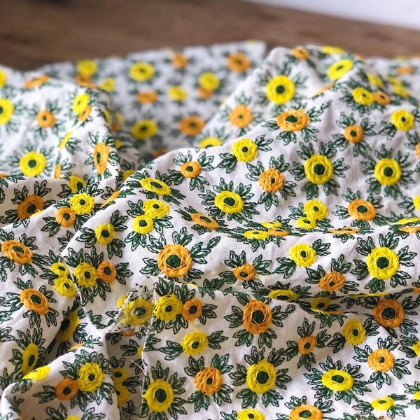 Cotton linen fabric, embroidered flower style fabric, diy fabric, by the yard
