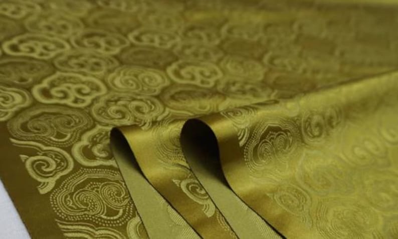 Olive Green Brocade Fabric, Ruyi Cloud Pattern Jacquard Fabric, Fabric ...