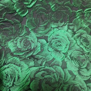 20%OFF-Fashion jacuqard fabric, 3D black color jacquard with dark green rose pattern, wedding jacket dress fabric, by the yard
